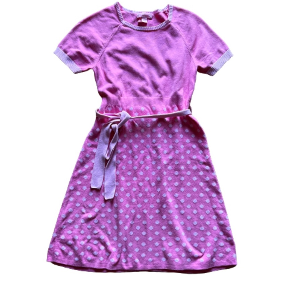 Lilly Pulitzer Girls Pink Polka Dot Belted Sweater Dress Size XL 12-14
